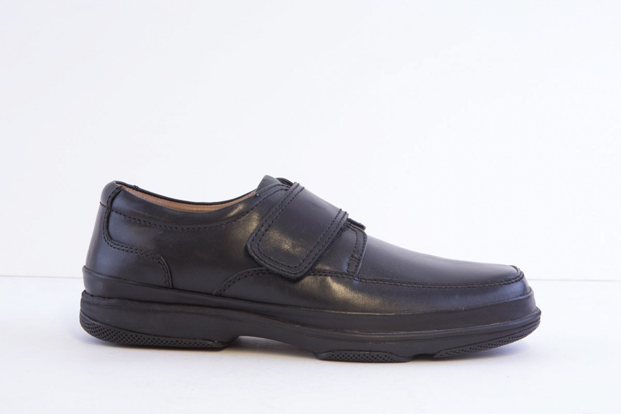 ROAMERS - M037A Black Leather Velcro Comfort Shoe
