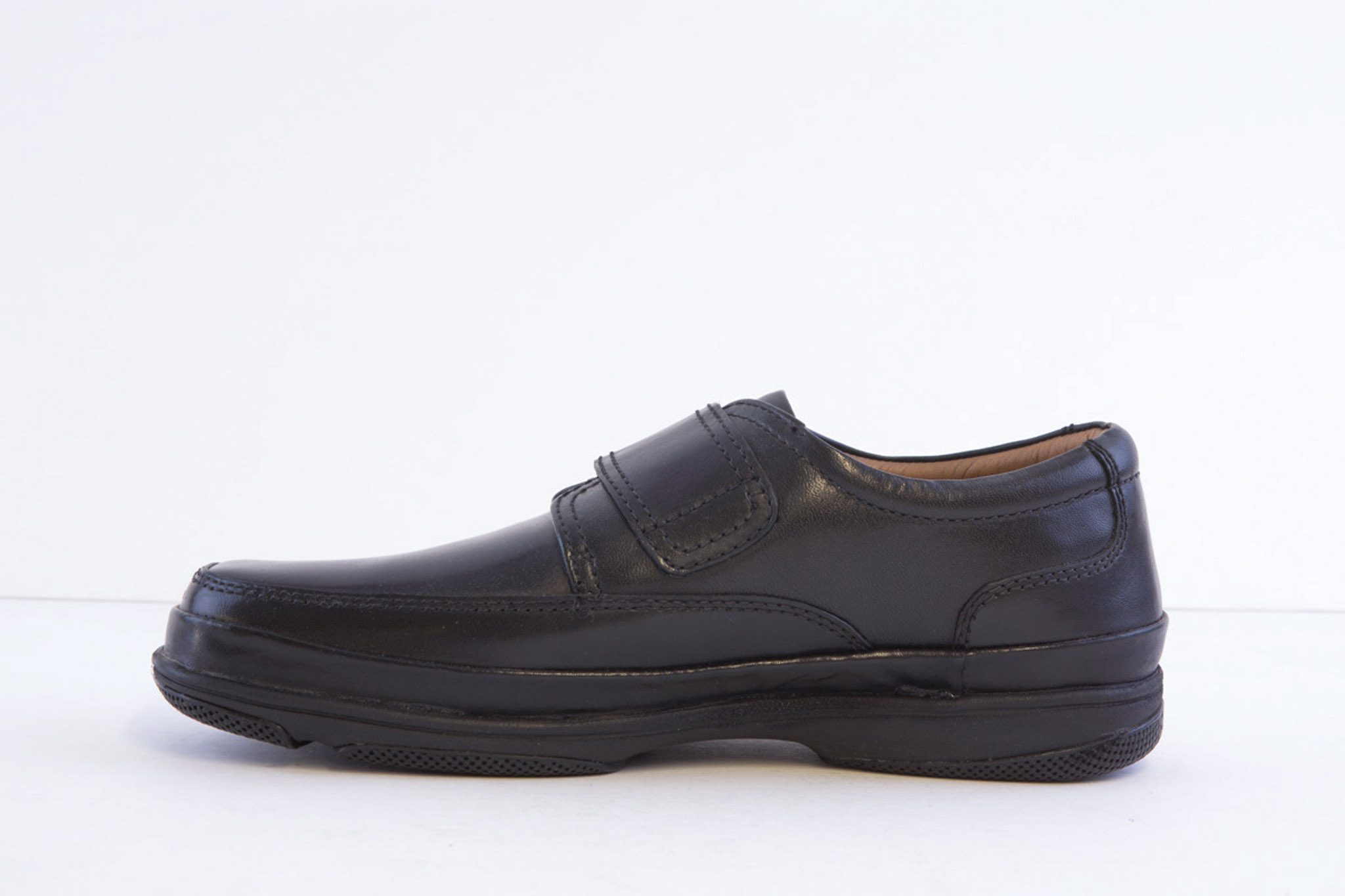 ROAMERS - M037A Black Leather Velcro Comfort Shoe - Image 2