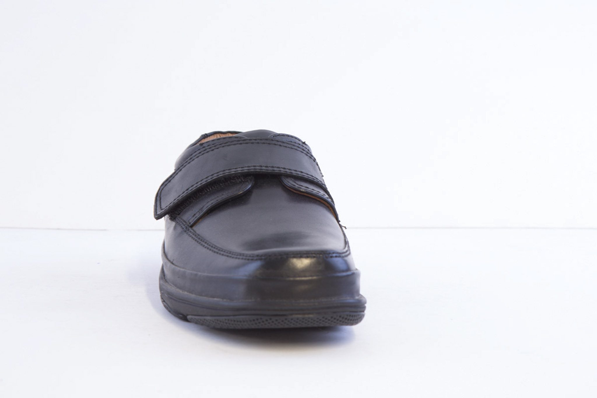 ROAMERS - M037A Black Leather Velcro Comfort Shoe - Image 3