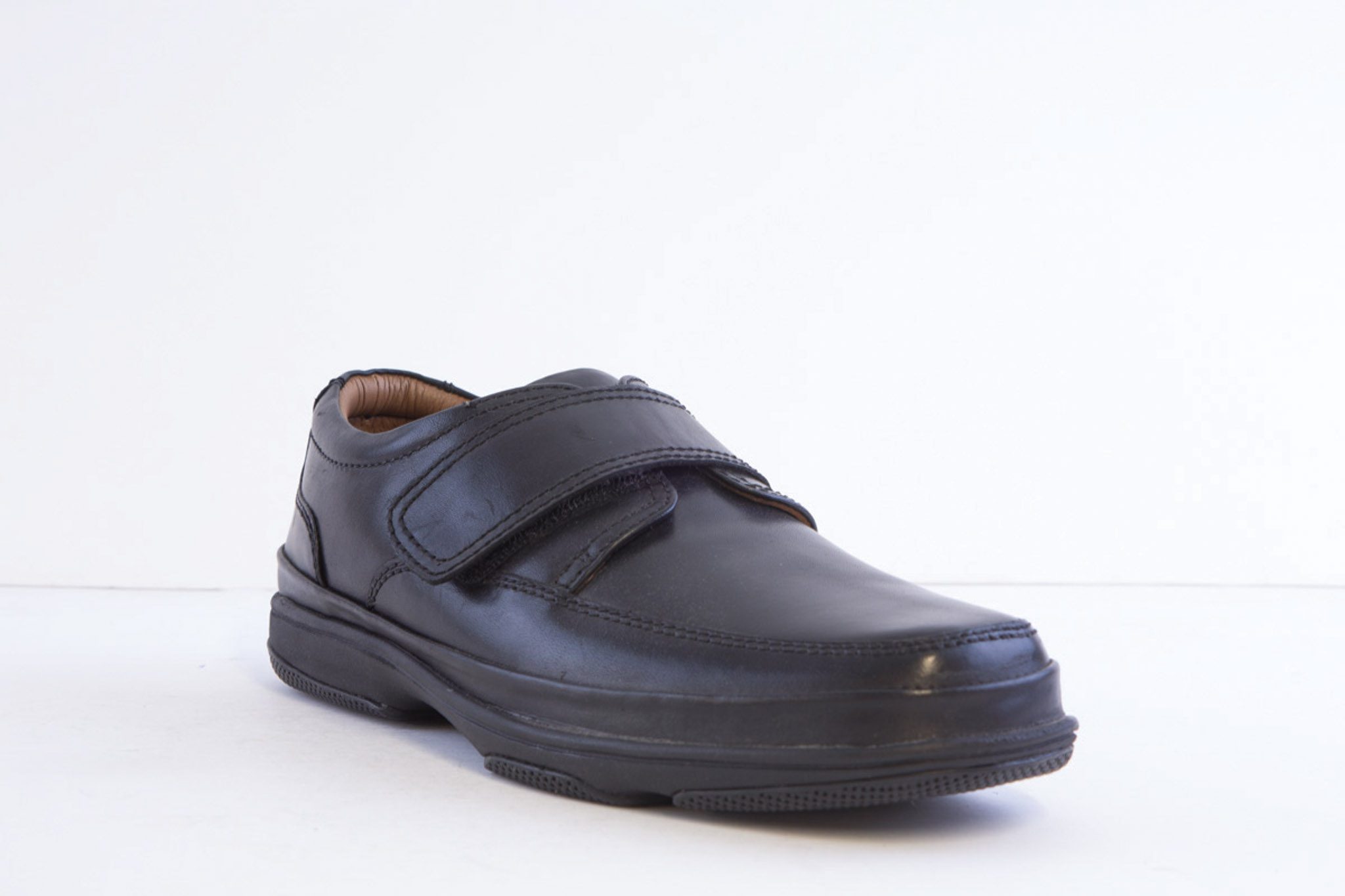 ROAMERS - M037A Black Leather Velcro Comfort Shoe - Image 5