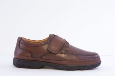 ROAMERS - M037B Brown Leather Velcro Comfort Shoe