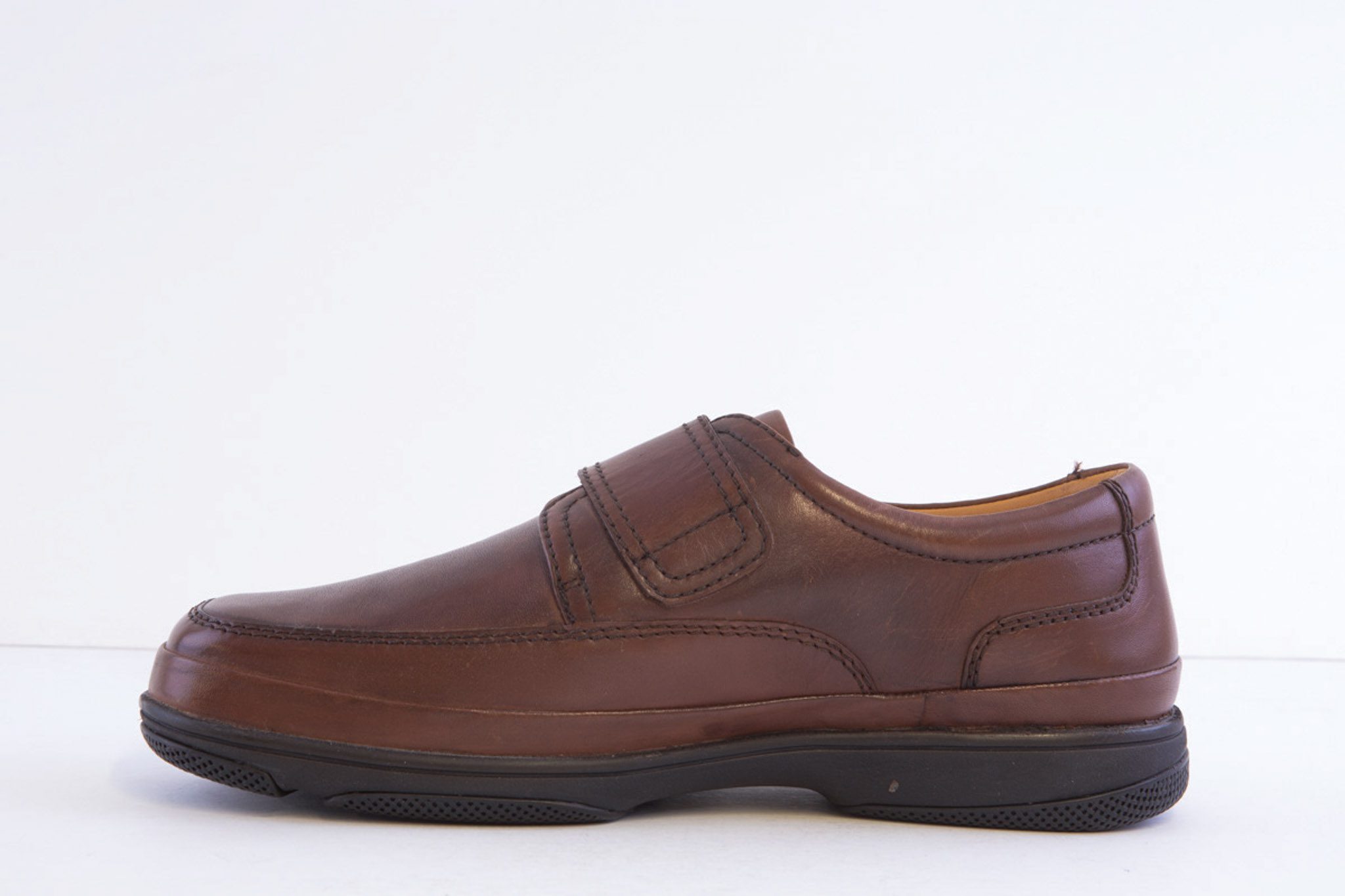 ROAMERS - M037B Brown Leather Velcro Comfort Shoe - Image 2
