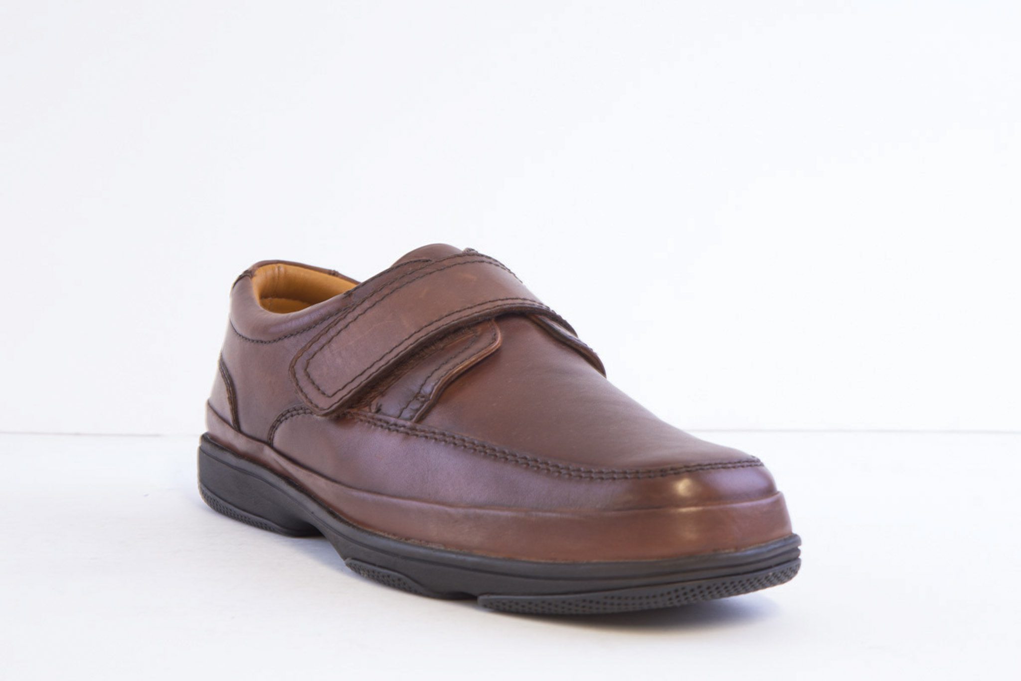 ROAMERS - M037B Brown Leather Velcro Comfort Shoe - Image 5
