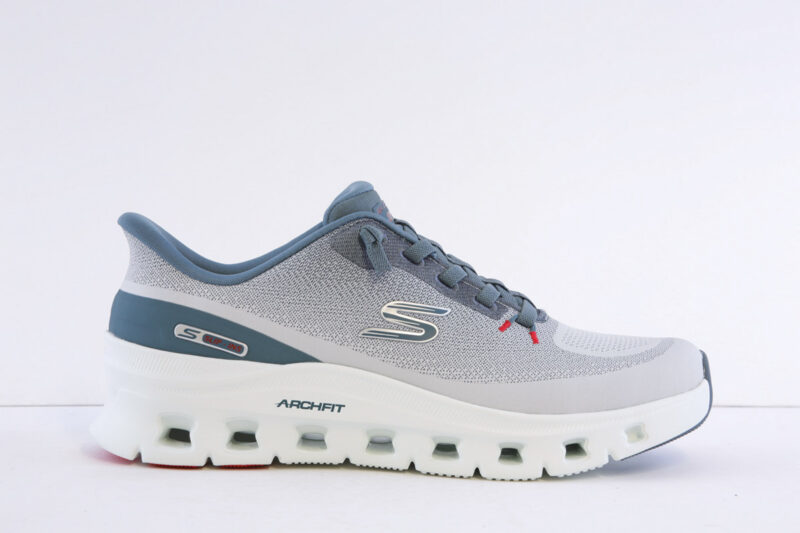 Skechers 233110/LGBL grey and blue Glide Step Arch Fit slip in comfort trainer