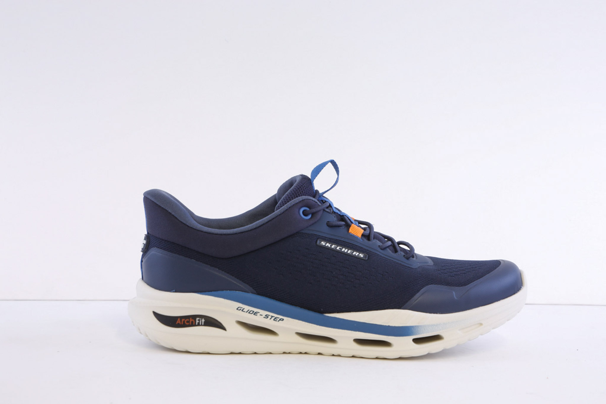 Skechers 211319-Nvy Navy arch fit mock lace slip in trainer