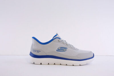 Skechers 233047 Gy/Bl Grey/Blue mock lace Slip In Trainer