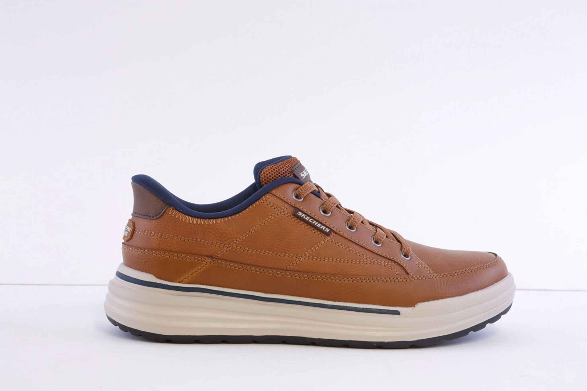 Skechers 211234-Lug Brown Leather Bungee Laced slipin Trainer