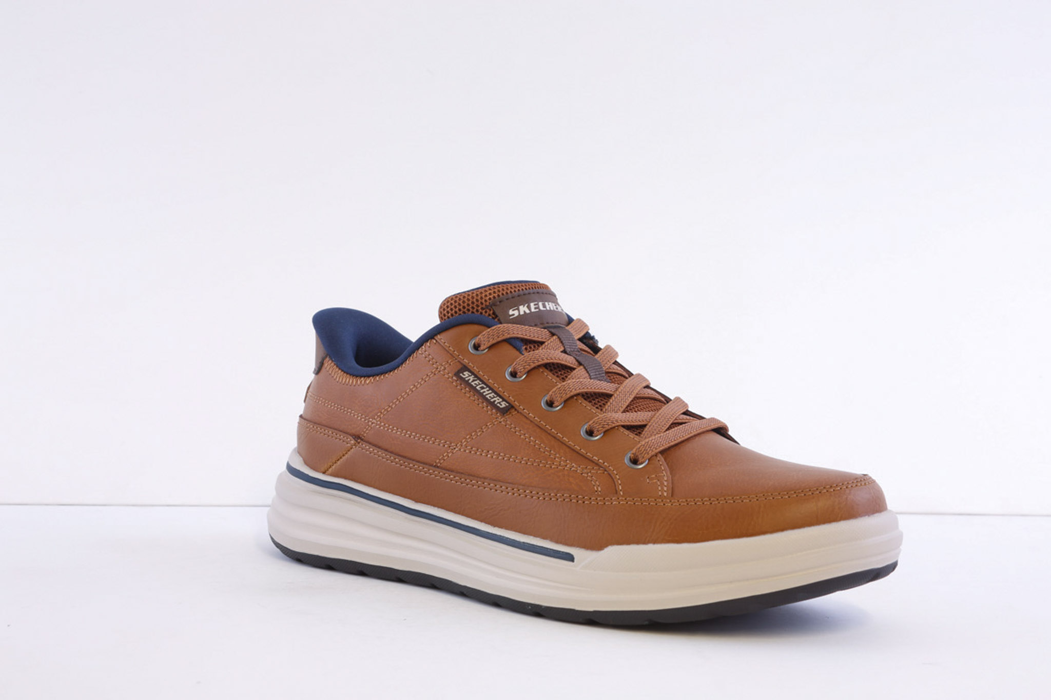 Skechers 211234-Lug Brown Leather Bungee Laced slipin Trainer - Image 6