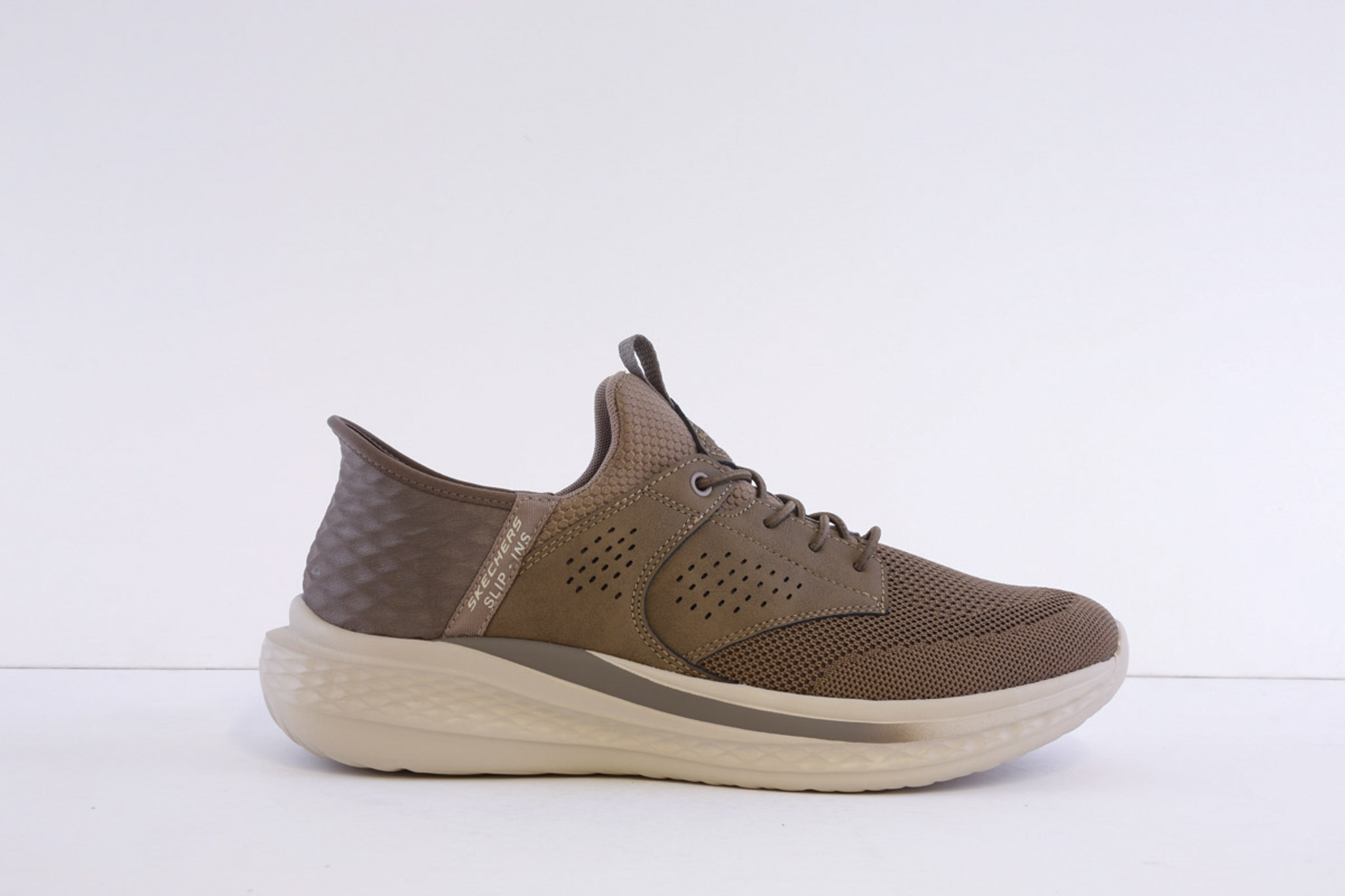 Skechers 210889-Khk Khaki Mesh Bungee Laced slip in Trainer