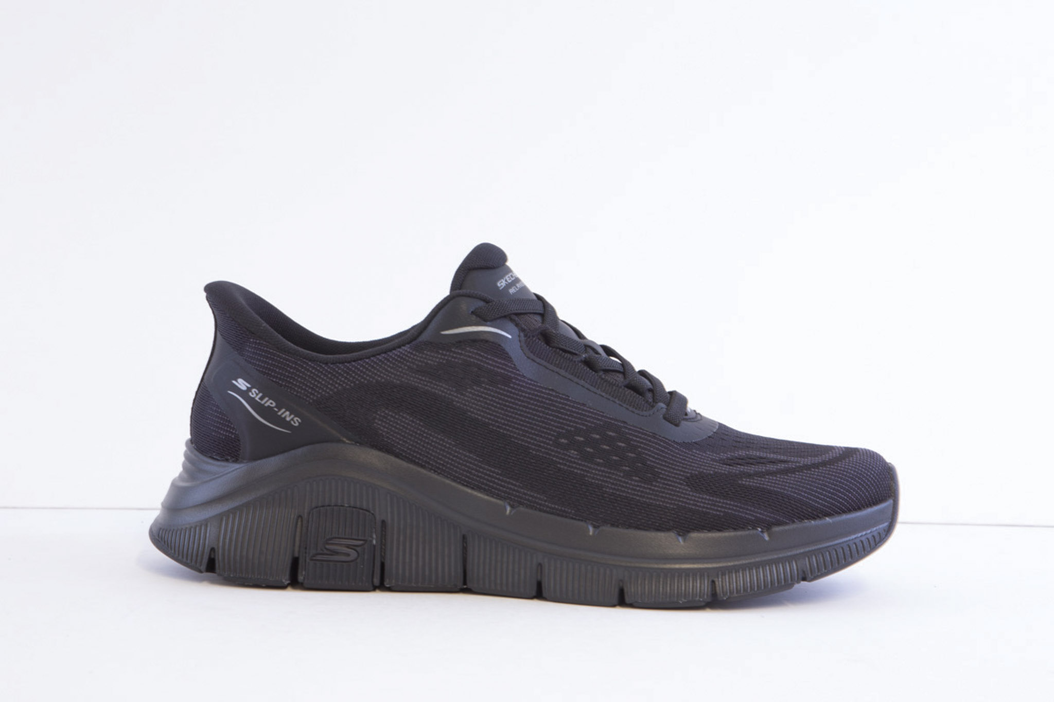 Skechers 233218/BBK Black Mock Lace Slip Ins Trainer